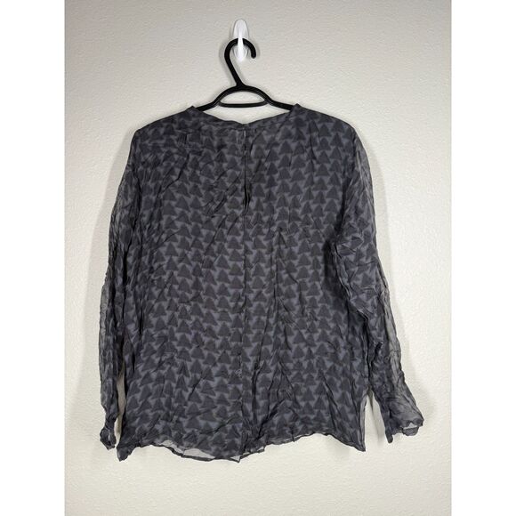 Sibel Saral 100% Silk Blouse Womens L Sheer Lightweight Geometric Quiet Luxury - Picture 4 of 8
